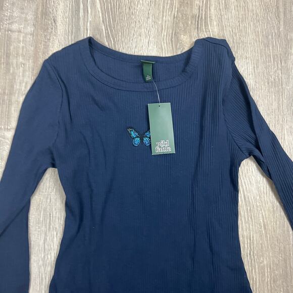 Wild Fable Women's Navy Embroidered Long Sleeve Bodycon Dress - Medium - NWT - Picture 4 of 8